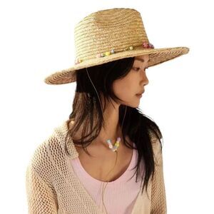 URBAN OUTFITTERS Ashlee Beaded Straw Panama Hat In Neutral NWOT $45